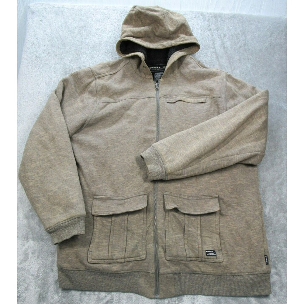 O'Neill Hoodie Men's XXL 2XL Full Zip Sherpa Lined Jacket Sweatshirt Beige